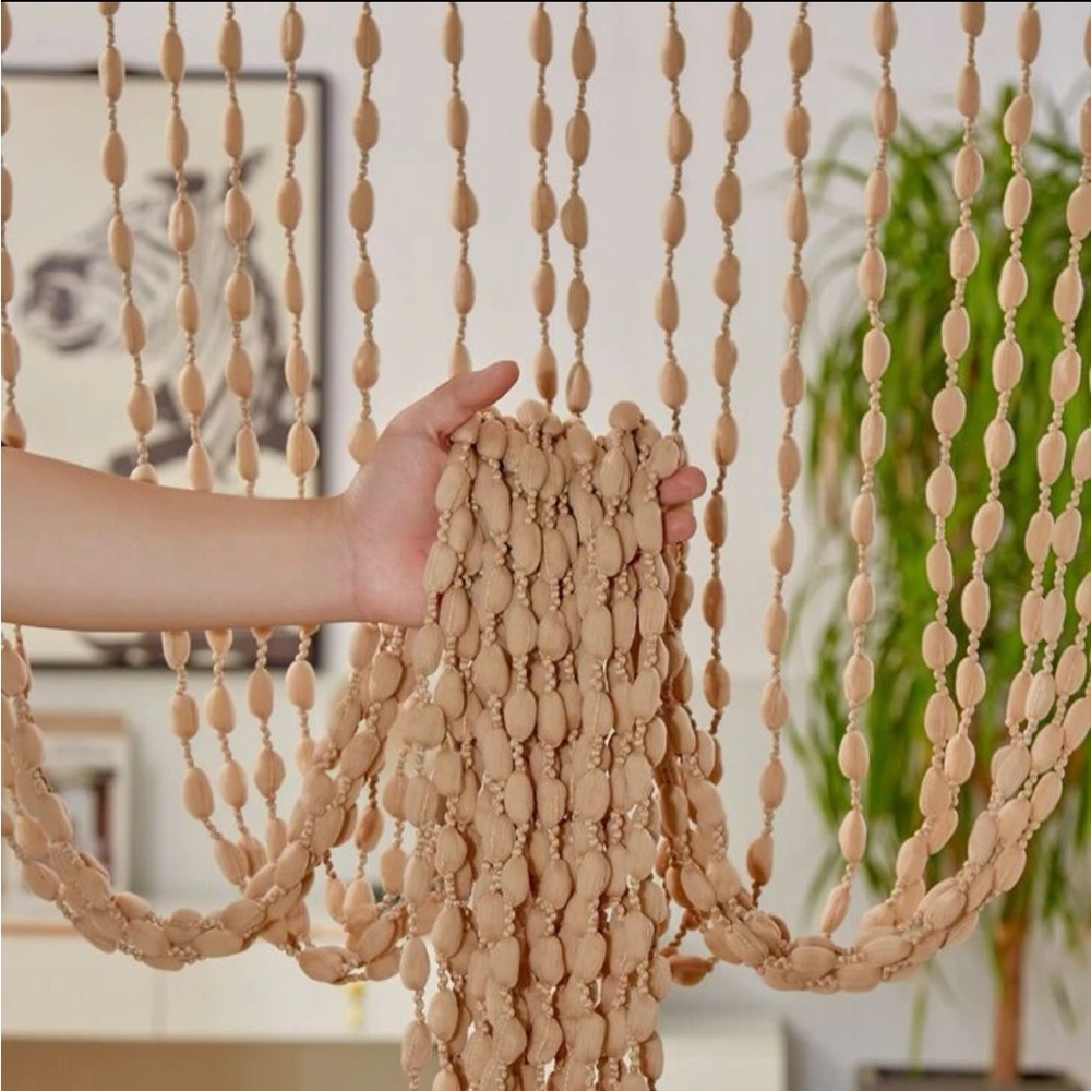 Two Beige Tassel Curtains